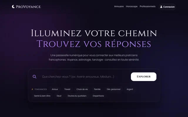 Page d’accueil de Pro Voyance
